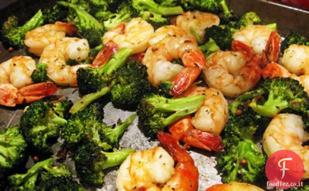 Gamberetti arrostiti e broccoli