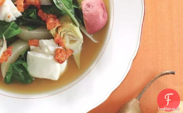 Zuppa di pesce vegetale con Rouille