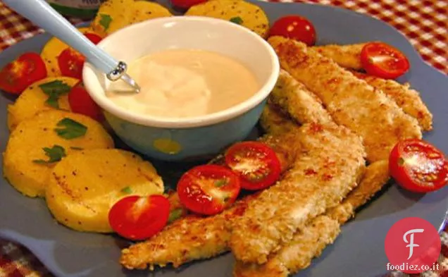 Pollo in crosta di parmigiano con salsa cremosa di miele e senape