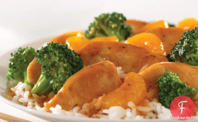 Pollo mandarino con broccoli per due