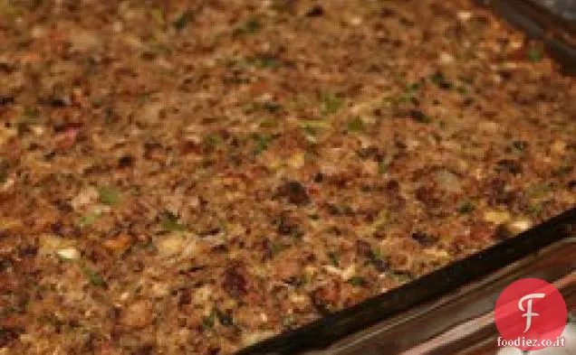 Ripieno di salsiccia, pancetta, mela e pane di mais