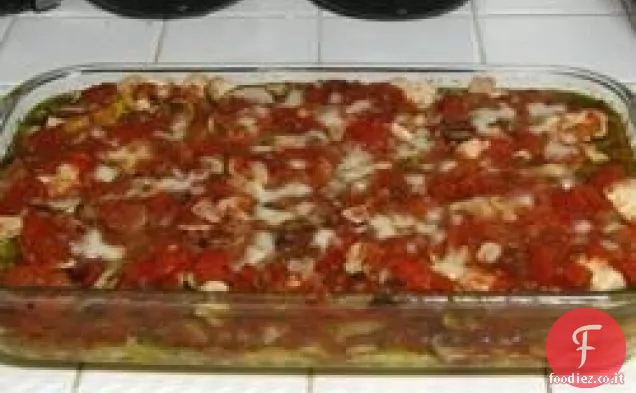 Lasagne di pollo, funghi e polenta