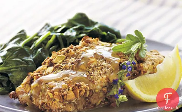Cernia in crosta di pistacchio con salsa al miele di Lavanda