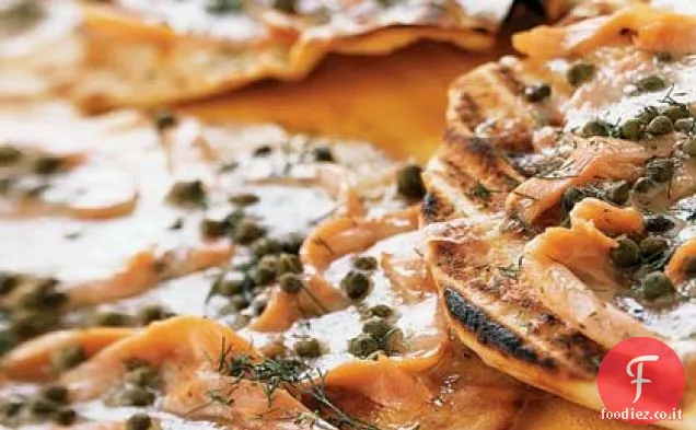 Pizzette alla griglia con Salmone Affumicato e Capperi