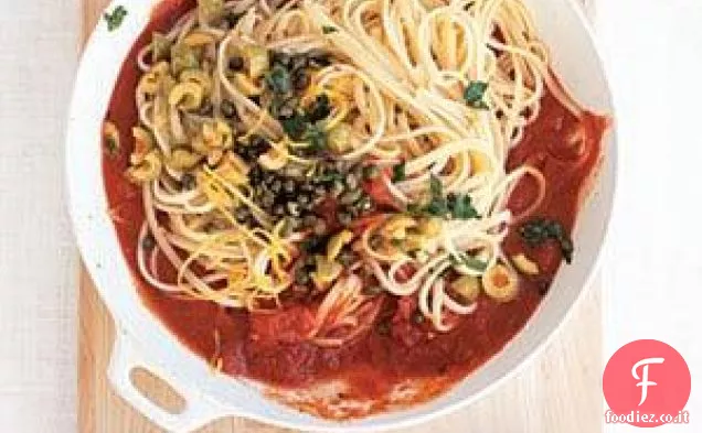 Linguine Con Cappero E Salsa di Olive Verdi