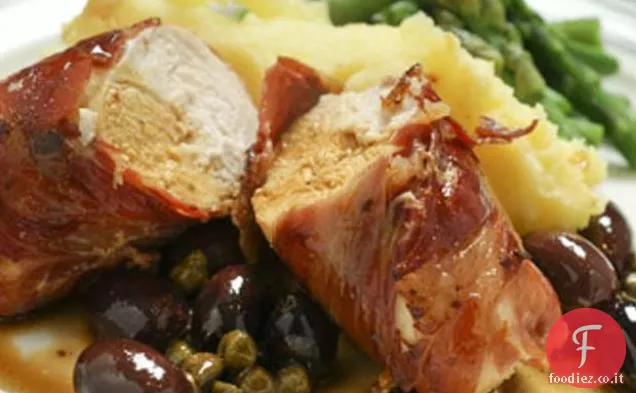 Pollo al prosciutto con Olive e Capperi