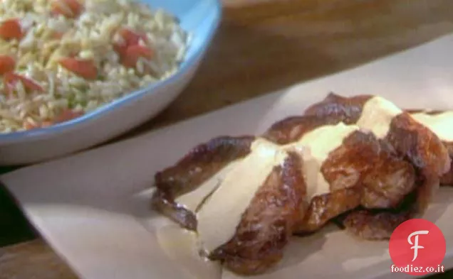 Insalata di Controfiletto con aglio ed erbe e insalata di Orzo con finocchio, pomodori e origano