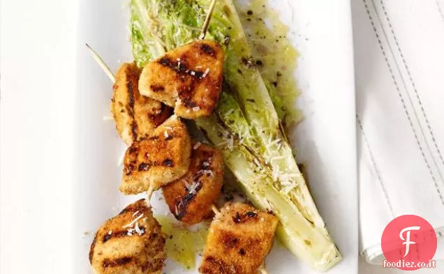 Spiedini di pollo con Romaine alla griglia