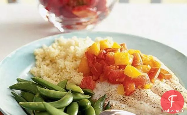 Snapper al forno con salsa di pomodoro e arancia