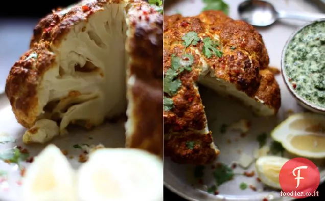 Cavolfiore Tandoori arrostito intero con chutney di menta