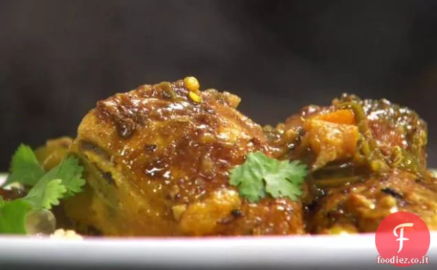 Pollo alla Curcuma e Cumino con Peperoncini, Arance alla Cannella e Couscous di ceci alle olive