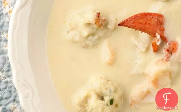 Zuppa di cavolfiore con gnocchi di aragosta