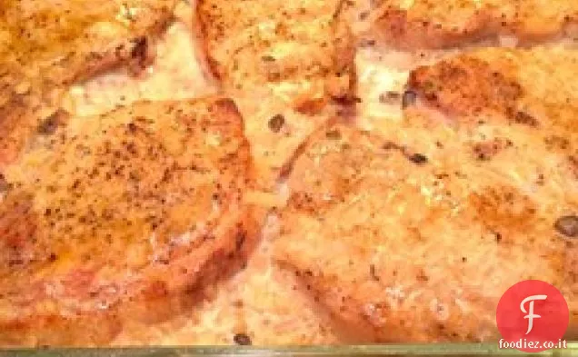 Salsa di funghi Braciole di maiale al forno
