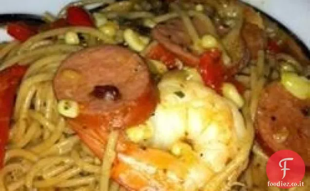 Linguine con Gamberi Speziati di Cajun e Mais
