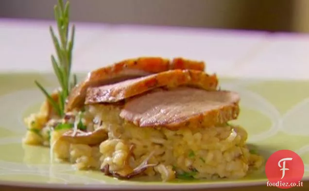 Risotto cremoso ai funghi con Filetto di maiale alla griglia al Rosmarino