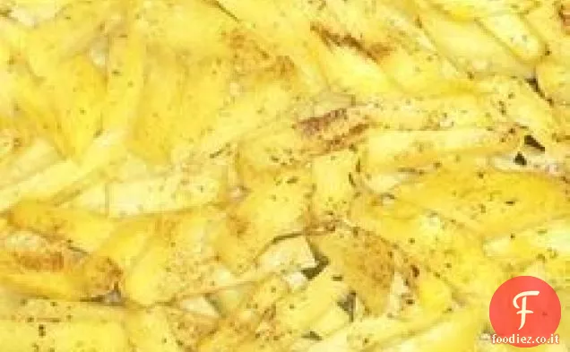 Gratin di patate con brodo di pollo, aglio e timo