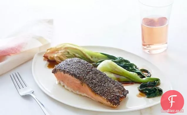 Salmone in crosta di Chia con Soy Bok Choy