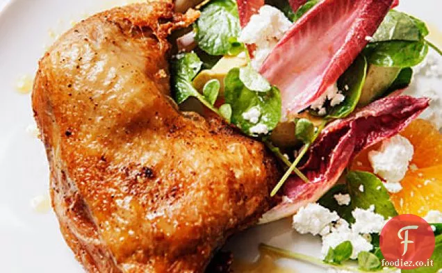 Insalata di indivia arancione con Confit di pollo