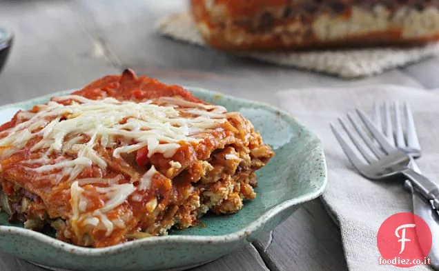 Lasagna di cavolfiore e tofu con salsa di zucca