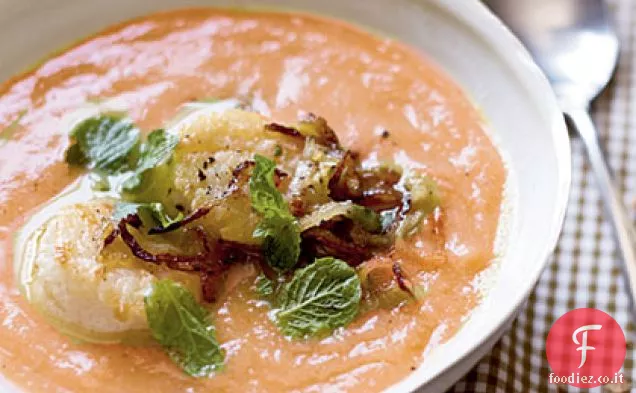 Curry-Zuppa di cavolfiore agli agrumi con capesante scottate e scalogni croccanti