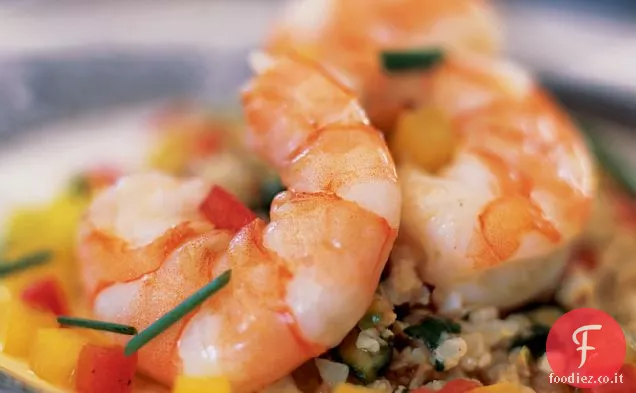 Gamberetti in camicia alle erbe con couscous di cavolfiore e burro marrone