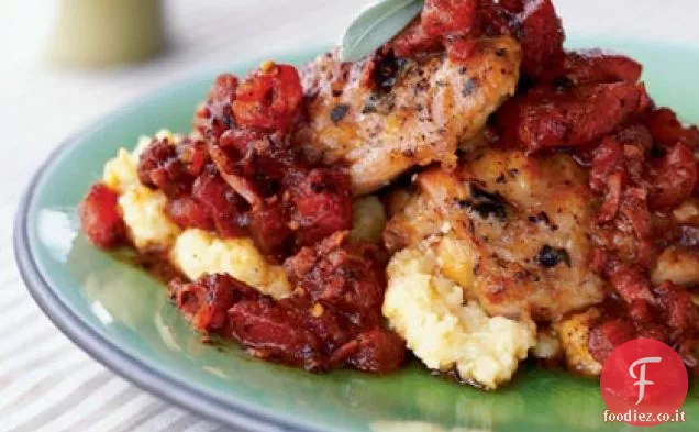 Pollo con Prosciutto e Pomodori sulla Polenta