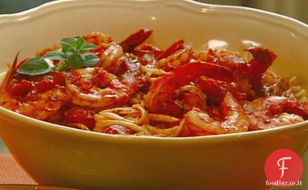 Gamberi alla Marinara su Linguine