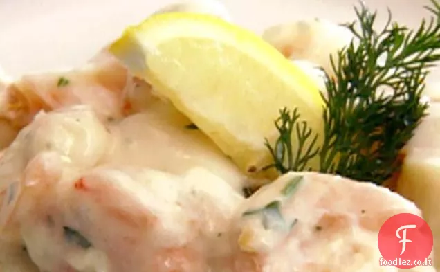 Gamberetti e capesante in salsa di crema all'aglio