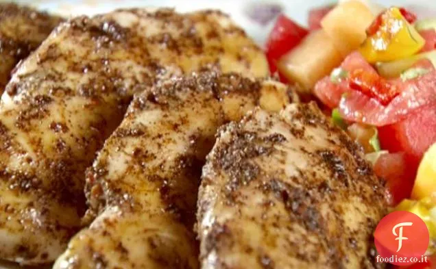 Pollo con salsa di pesca e melone