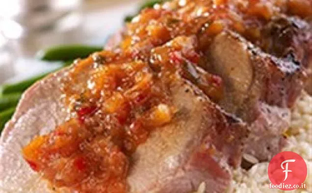 Filetto di maiale con salsa piccante di chutney di ananas e pepe