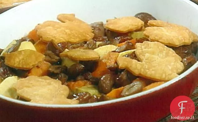 Gratin di patate dolci, mele e castagne glassate al rum