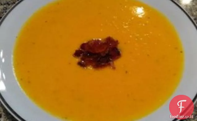 Zucca arrosto e bisque di patate dolci con pancetta affumicata di Applewood