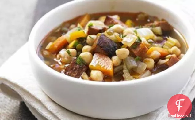 Zuppa di Chorizo, lenticchie e ceci