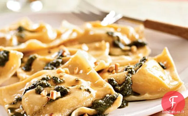 Ravioli di Ceci con Pesto di Basilico e Nocciole