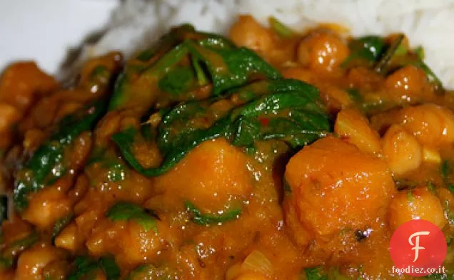 Curry di zucca, ceci e spinaci