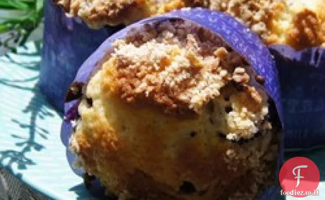 Muffin al mango e mirtillo con Streusel di cocco