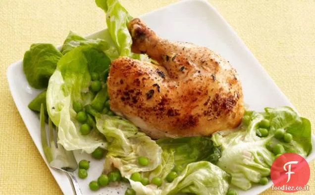 Pollo arrosto di Tyler Florence con burro appassito Lattuga e piselli