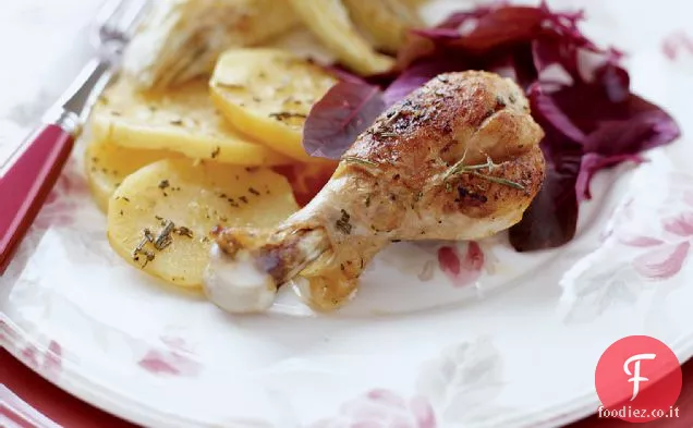Pollo al forno con patate, finocchio e menta