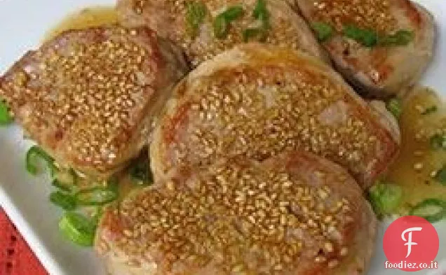 Medaglioni di maiale al sake di sesamo