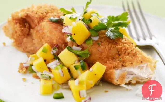 Pesce in crosta di patate di Jay con salsa di mango