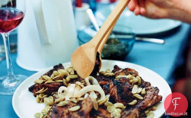 Pollo in salamoia con cipolle grigliate e olio di Paprika