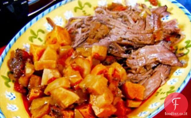 Arrosto di manzo con verdure a radice