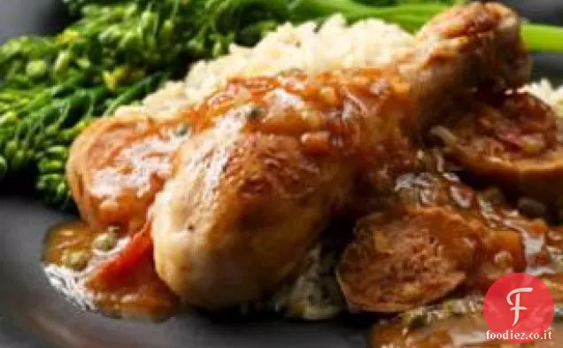Sauté catalano di Pollo con salsiccia, Capperi ed erbe aromatiche