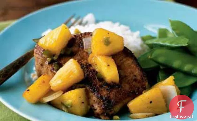 Padella di maiale e salsa di ananas caldo