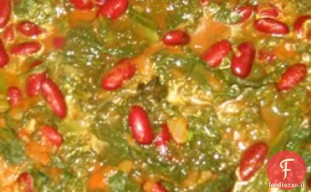 Verdure di senape al curry con fagioli