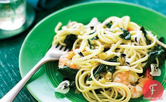 Linguine con Fava, Gamberi e Aglio Verde