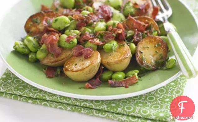 Patate Novelle fritte con Prosciutto di Parma e fave