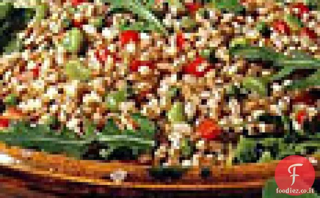 Insalata di Farro con Piselli, Favas, Rucola e Pomodori