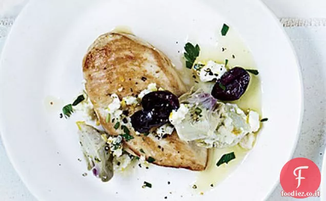 Petti di pollo con salsa di carciofi e olive