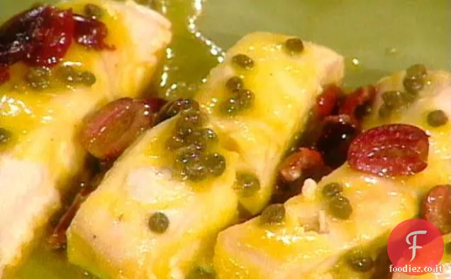 Halibut al forno con pomodoro, capperi e Vinaigrette di olive